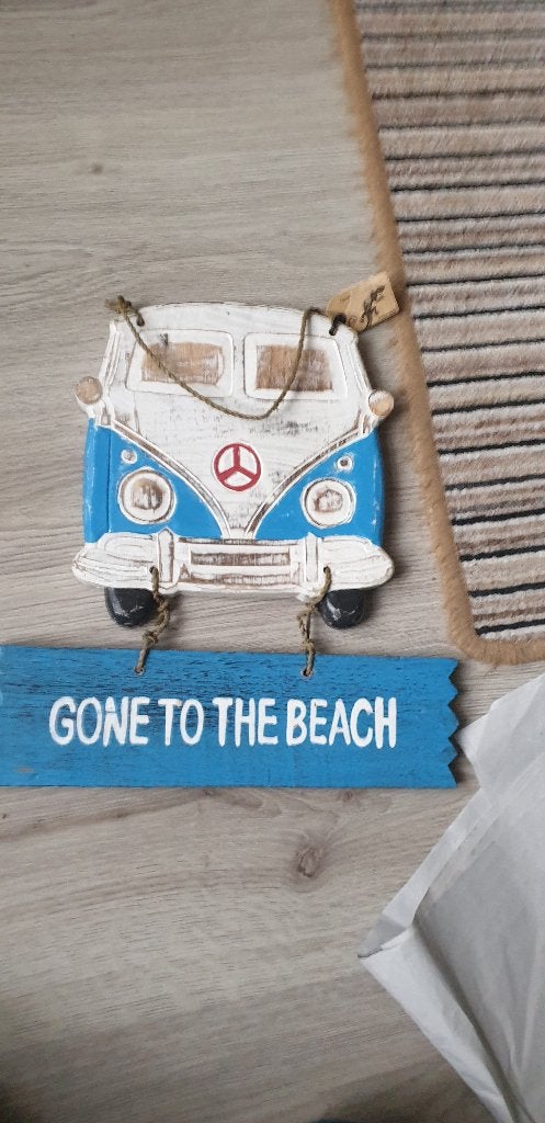 Houten VW busje 'Gone to the Beach' wanddecoratie, Hout, Nieuw, Ophalen of Verzenden, Wandbord of Wandpaneel