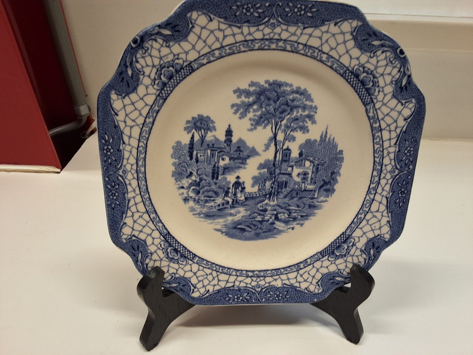 Vintage Adams "Landscape" achthoekig bord, blauw, 20cm, Ophalen of Verzenden