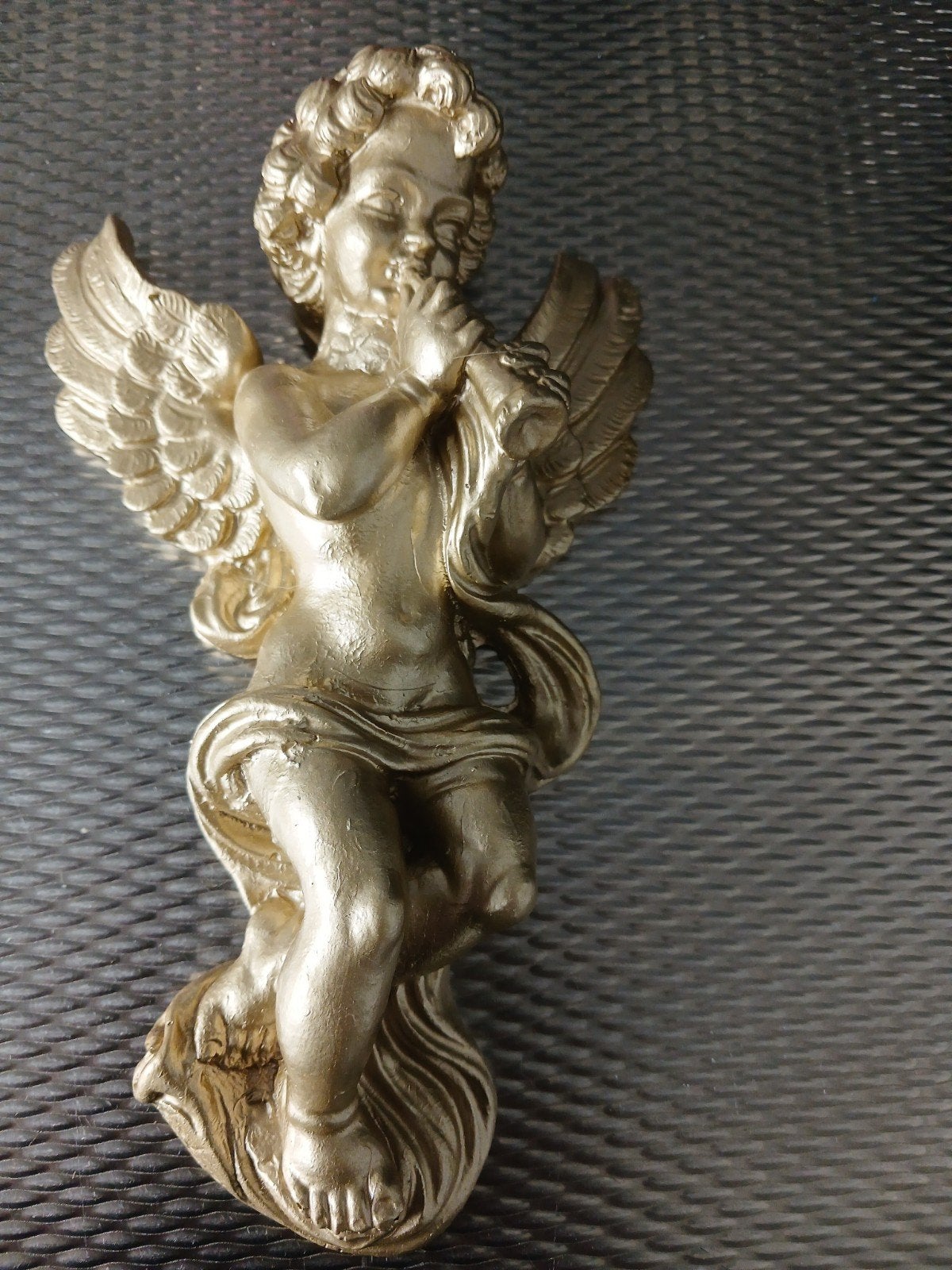 Gouden wand decoratie Engeltje met trompet, Ophalen of Verzenden, Zo goed als nieuw, 12 cm, 19 cm