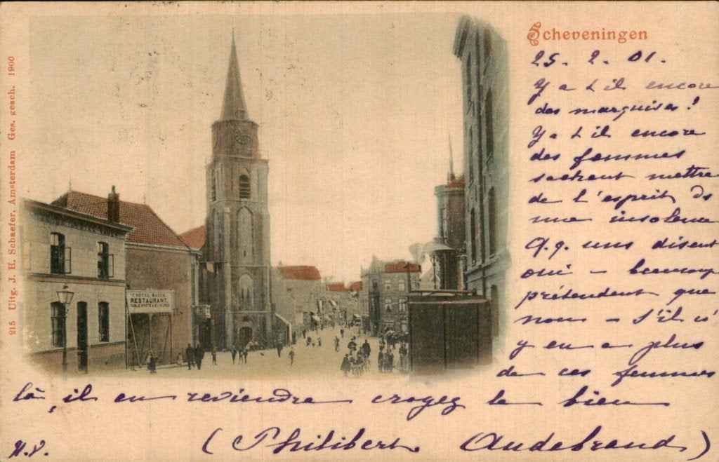 Scheveningen - Kerk - Straatbeeld, Ophalen of Verzenden, Voor 1920, Gelopen, Zuid-Holland
