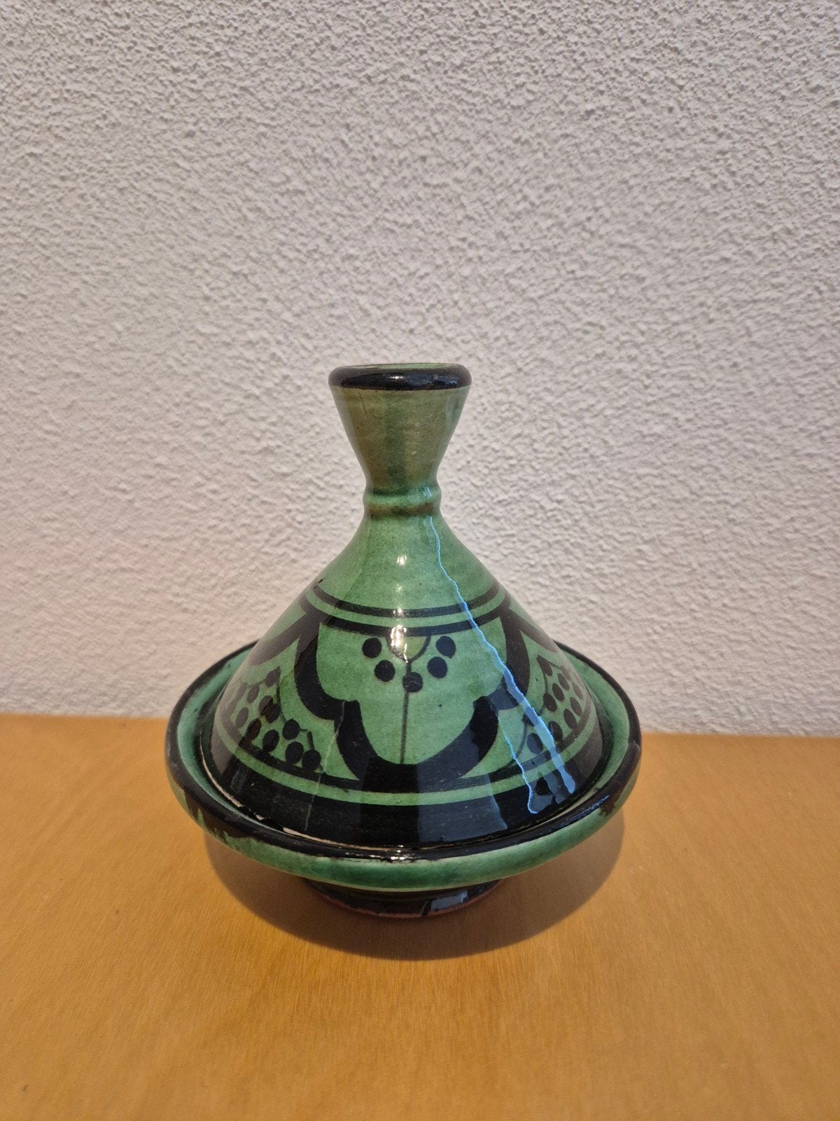 Groene Tajine Schaal met Deksel - 10 cm diameter, Gebruikt, Porselein of Keramiek, Schaal, Rond