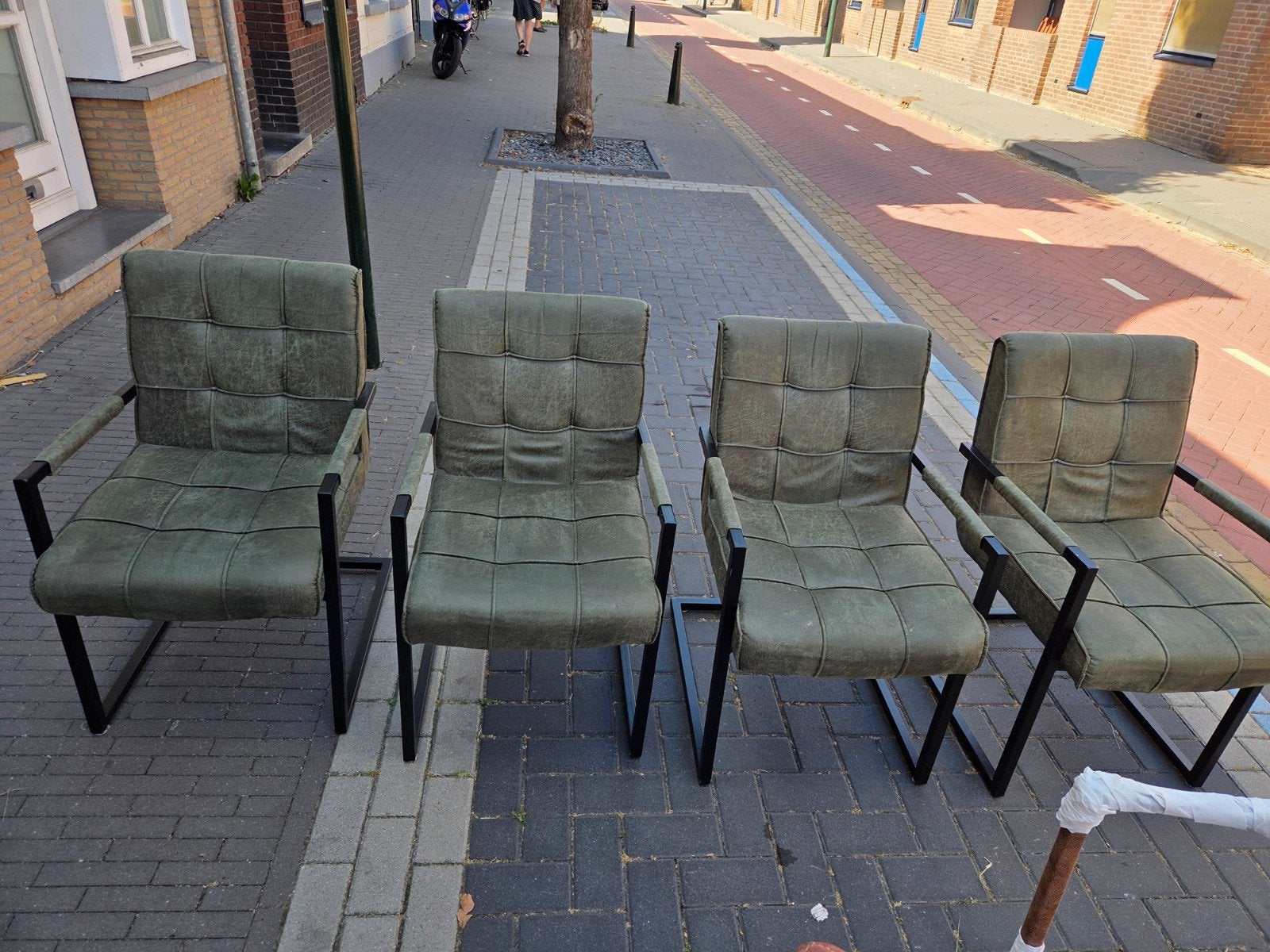 Set van 4 Milan eetkamerstoelen - Groen leerlook, Ophalen, Overige kleuren, Modern, Industrieel, Zo goed als nieuw