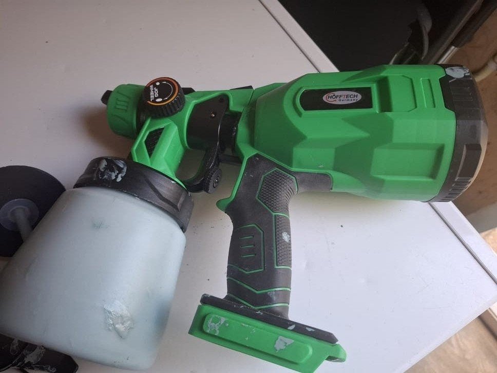 Höftech Accu Verfspuit 20V 2.0Ah - Draadloos en Krachtig, Doe-het-zelf en Verbouw, Schildersmaterialen, Ophalen, Gebruikt, Verfspuit of Verfpomp