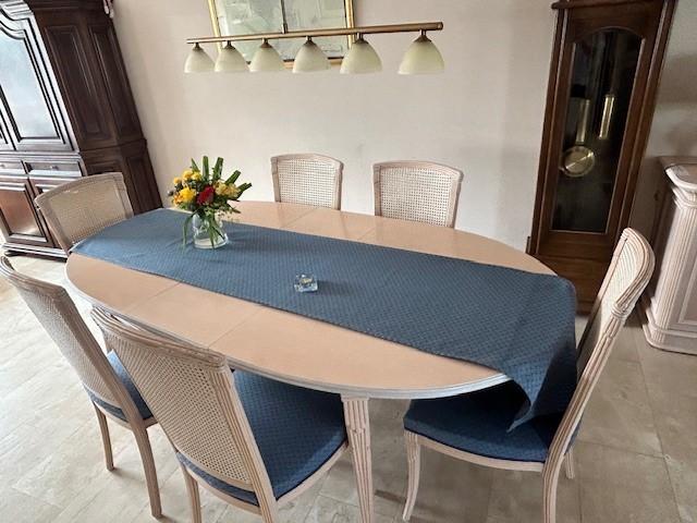 Buitenkans Eethoek rond/ ovaal/rechthoekig , 6x stoel, kleed, Ophalen, Gebruikt, 100 tot 150 cm, Vijf personen of meer