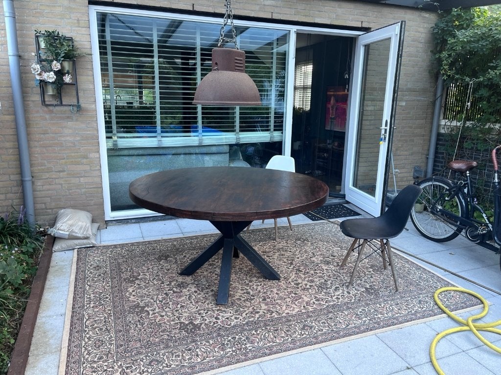 Ronde Mango Houten Eettafel 150 cm, Ophalen, Gebruikt, Rond, Industrieel, Modern