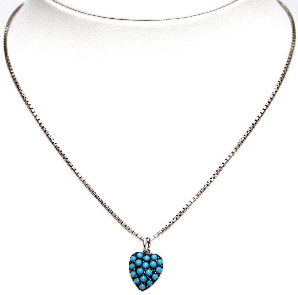 Schitterende Antieke Zilver Turquoise Hart Hanger Ketting, Ophalen of Verzenden, Zilver, Ketting, Met edelsteen