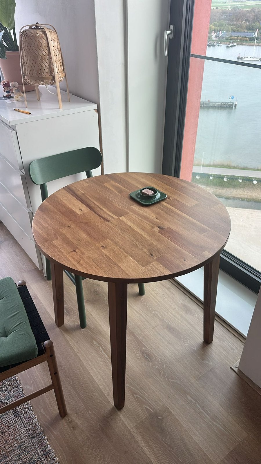 Ikea tafel acacia / nackanas, Ophalen, 100 tot 150 cm, Rond, 50 tot 100 cm