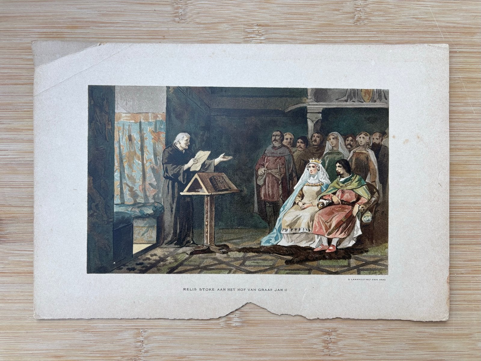 Historische prent: Melis Stoke aan het hof van Graaf Jan II, Ophalen of Verzenden