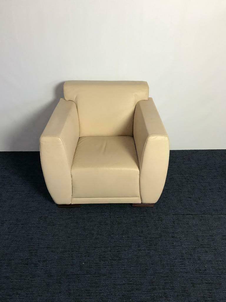 1 x Palau fauteuil, crème leer, Ophalen, Gebruikt, 50 tot 75 cm, Leer