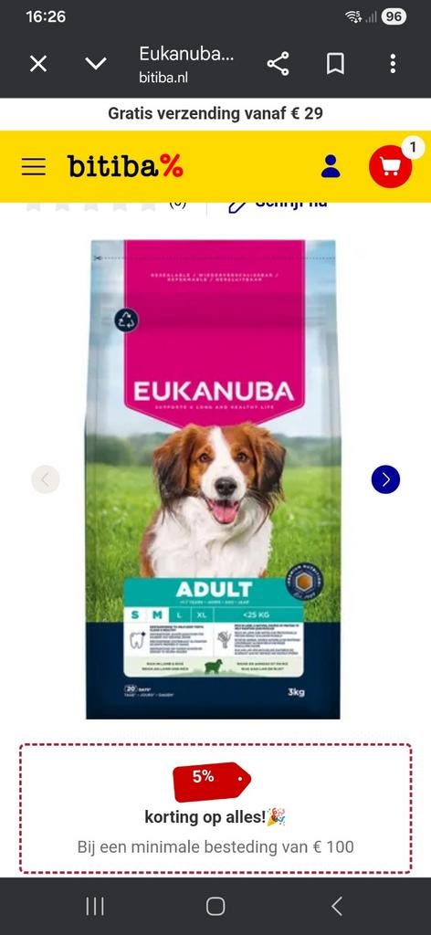 Te koop 9 kg Eukanuba hondenvoer brok, Ophalen of Verzenden, Hond