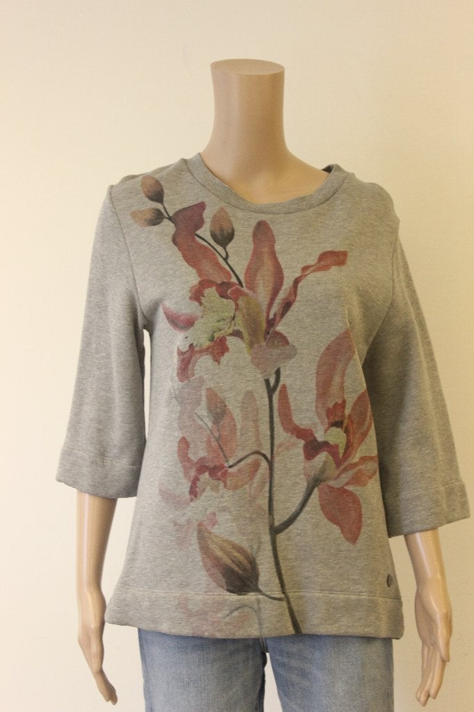 Oilily grijze trui met bloemenprint in maat L, Maat 38/40 (M), Oilily, ., Ophalen of Verzenden