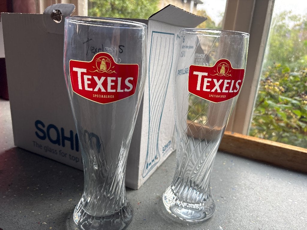 Set van 6 Texels halve liter glazen - Nieuw in doos, Verzamelen, Ophalen of Verzenden, Nieuw, Glas of Glazen, Overige merken