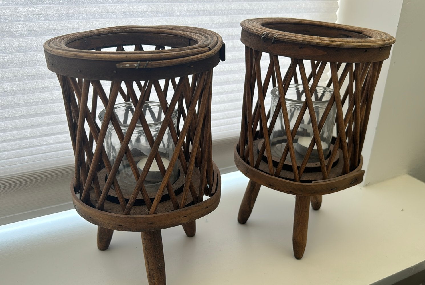 2 houten waxinelichthouders, Ophalen, Bruin, Nieuw, Kaars