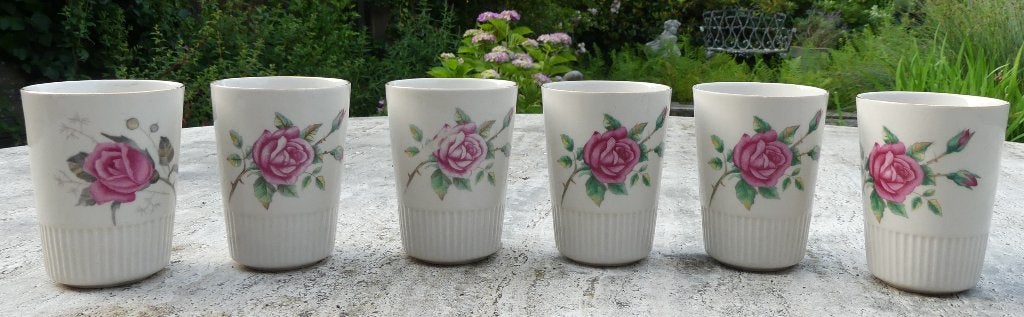 Set van 6 Super Mooie Rozen Bekers met Roos en Roosjes, Overige merken, Klassiek, Nieuw, Aardewerk