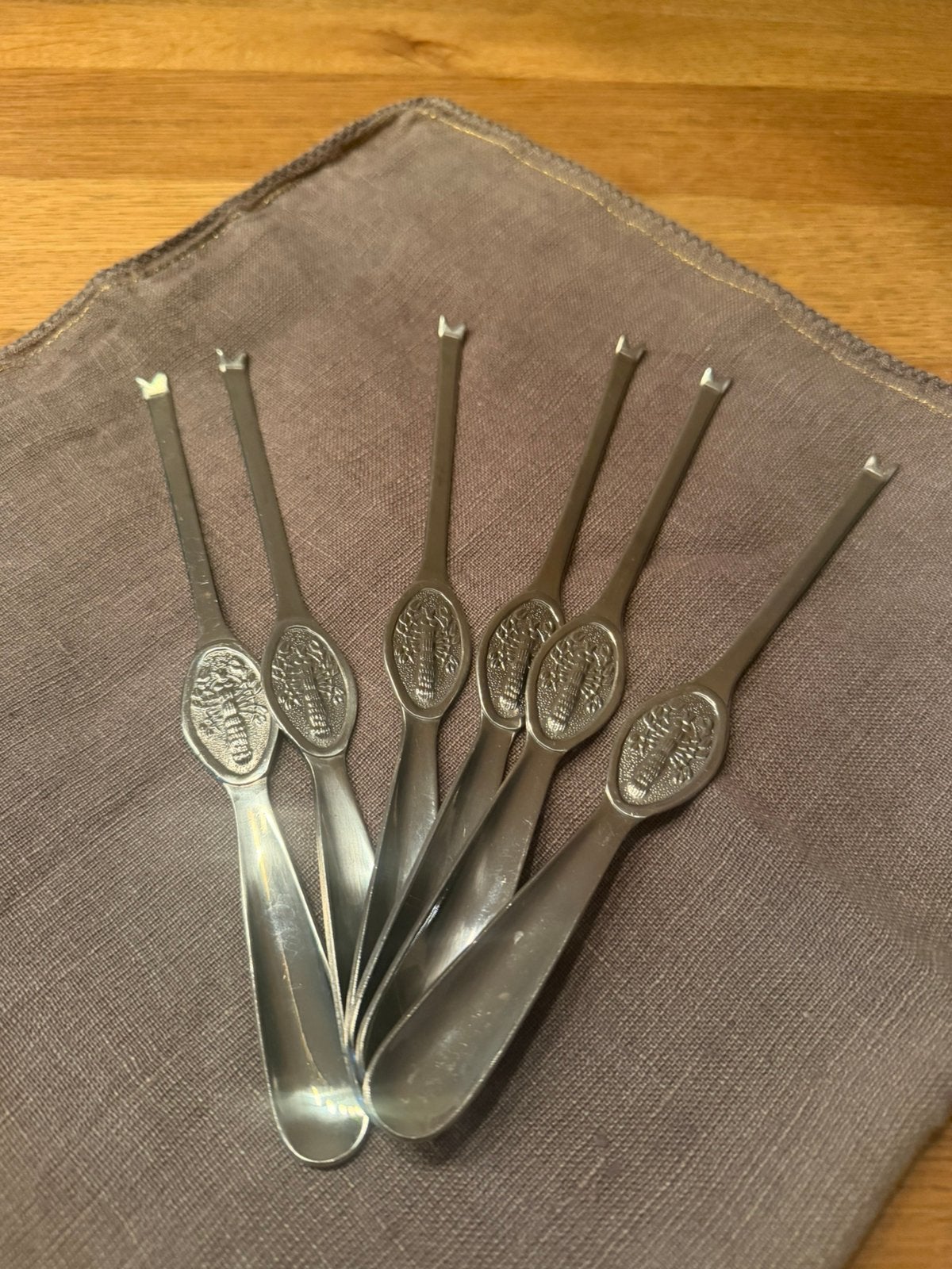 Vintage kreeftenvorkset 6 ex roestvrijstaal 1950, Antiek en Kunst, Antiek | Bestek, Ophalen of Verzenden