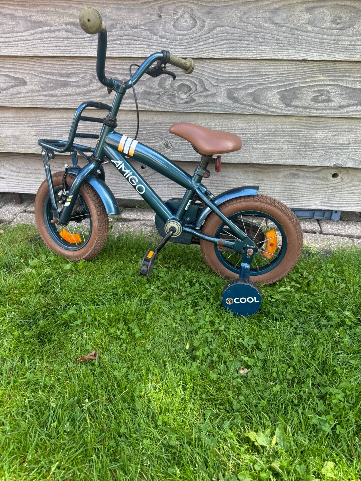 Amigo 12 inch kinderfiets met zijwieltjes, Ophalen, Zijwieltjes, Gebruikt, Velgrem