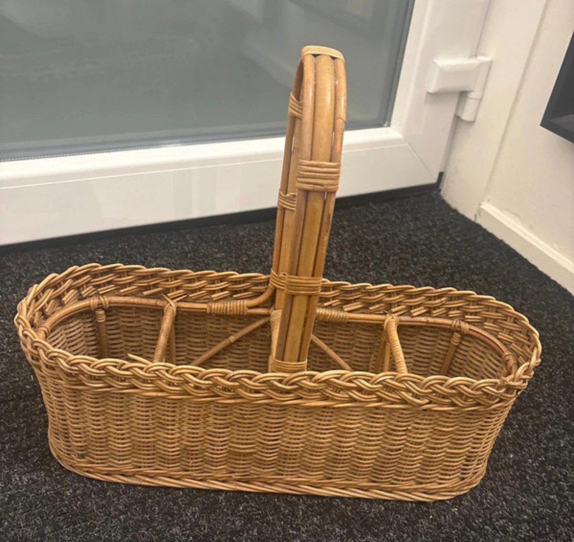 Vintage rotan flessendrager / flessenmand, Ophalen, Gebruikt