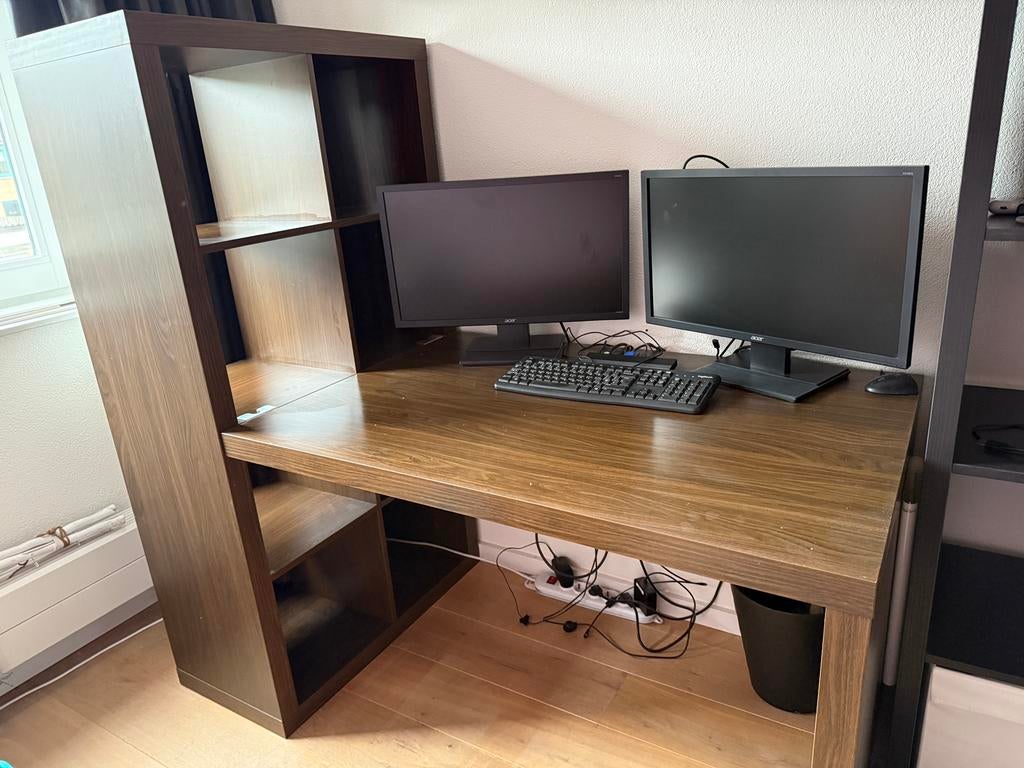 Ikea kallax kast 2x4 vakken met bureau, Ophalen, Gebruikt, Bruin, IKEA