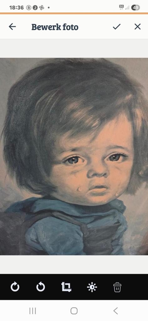 Vintage Schilderij Huilend Kind 80x62 cm, Ophalen of Verzenden