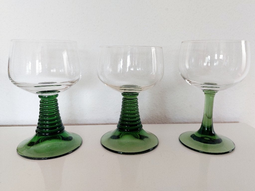 3 X Wijnglas Roemer Moezelglazen groen glas glazen wijn, Ophalen, Overige typen