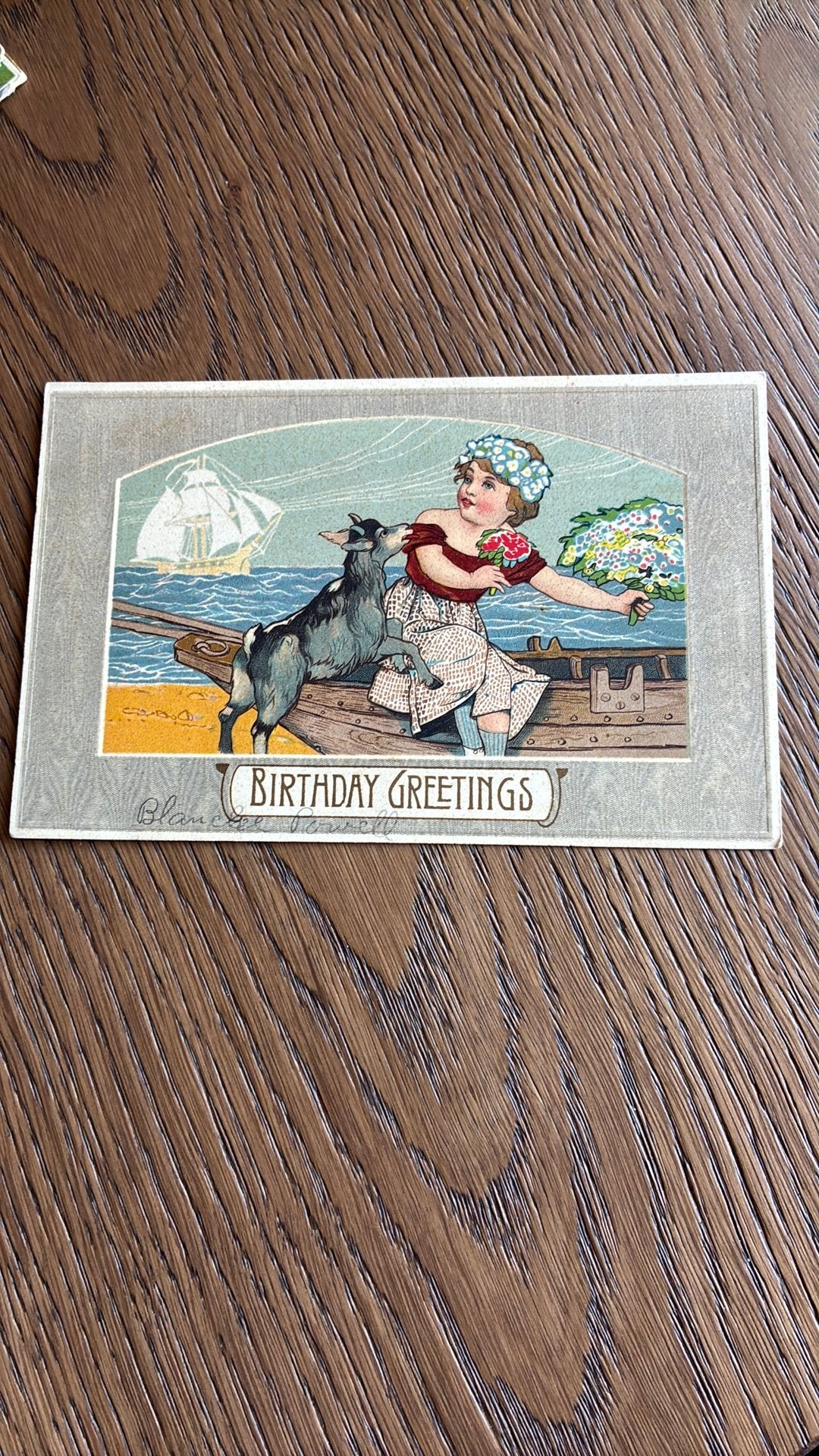 Meisje met bok in bootje. Zeilboot,zee, Ophalen of Verzenden, Kinderen