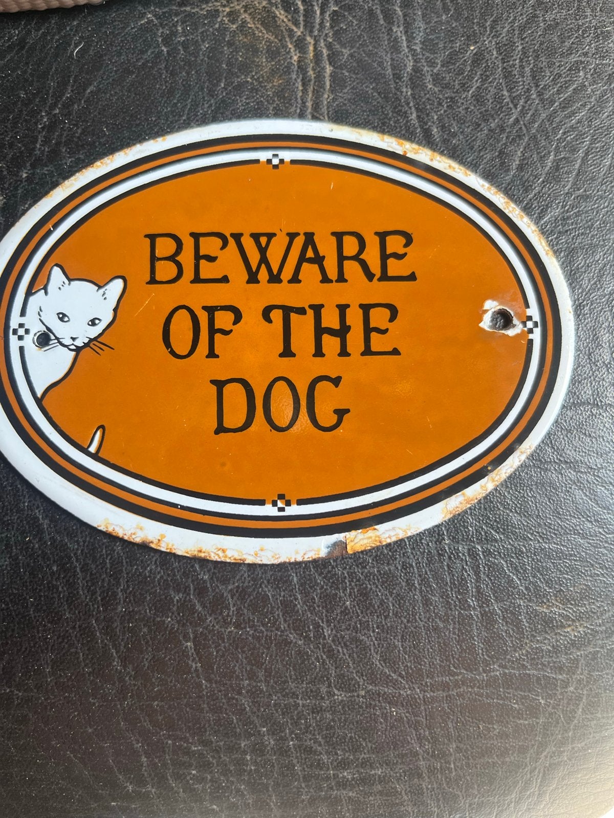 Vintage geëmailleerd 'Beware of the Dog' bord, Dana Kubick, Ophalen of Verzenden