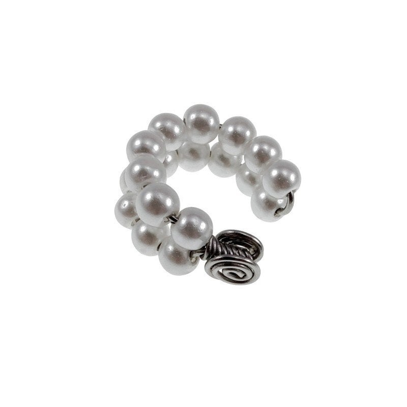 Ear Cuff Clip Oorbel Dubbele Rij Glasparels RVS Handgemaakt, Overige materialen, Birgitta-Gracht 33, 6465 EL Kerkrade, Nederland