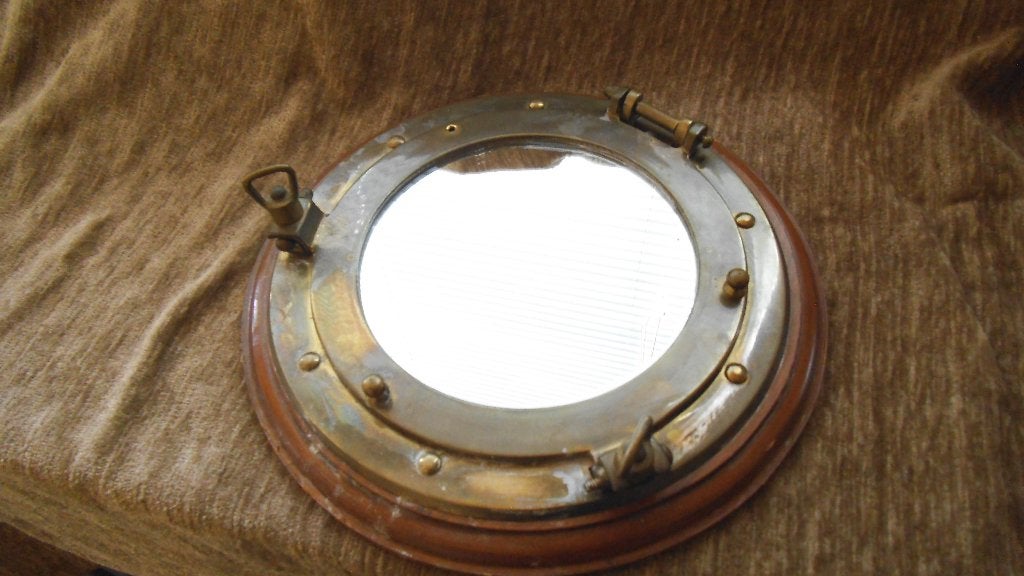 vintage patrijspoort met spiegel, Ophalen of Verzenden, Gebruikt, Motorboot of Zeilboot, Gebruiksvoorwerp