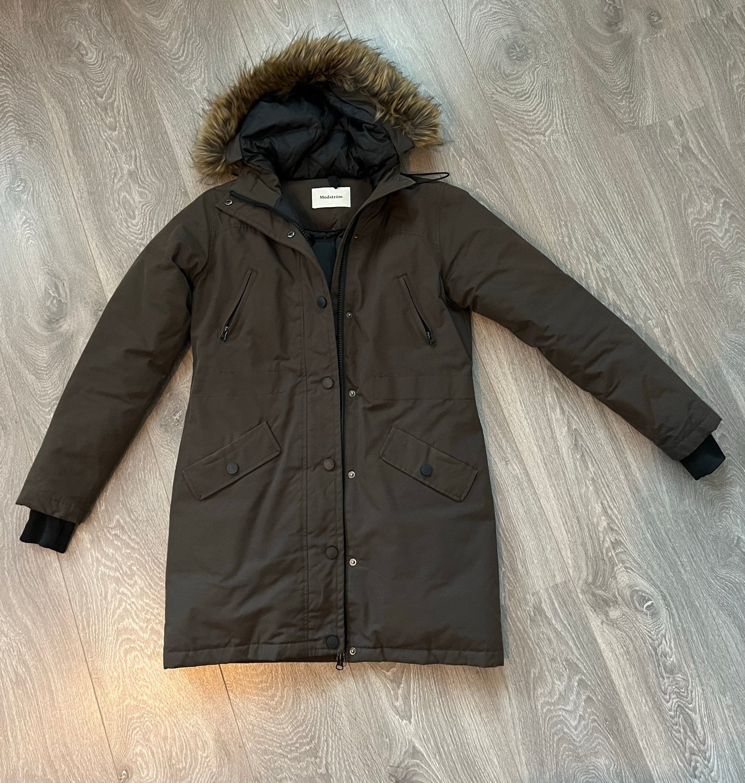 Modstrom Dames Winterjas met Bontkraag, Kleding | Dames, Ophalen of Verzenden, Zo goed als nieuw, Maat 36 (S), Bruin
