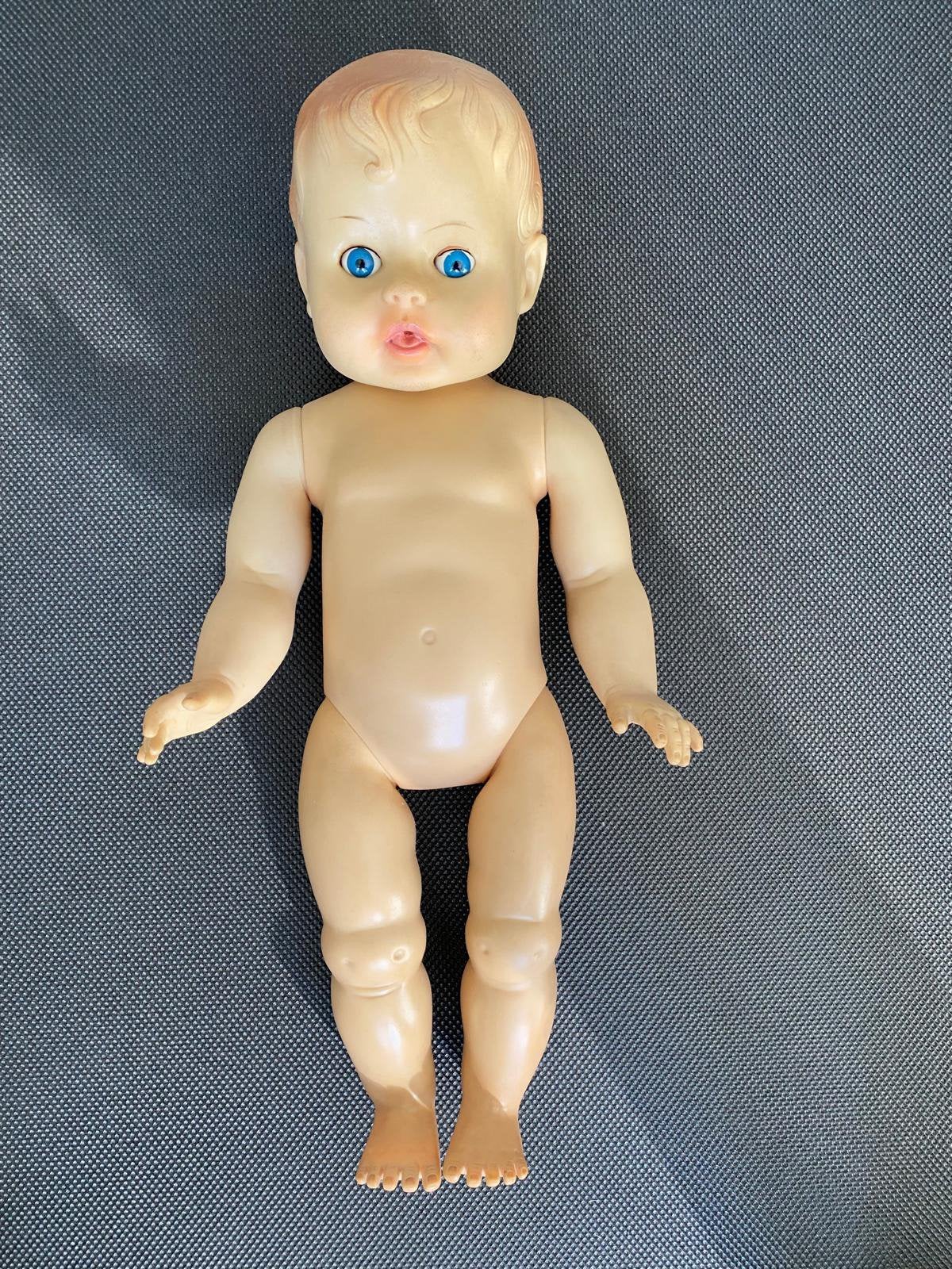 Vintage rubber pop jaren 50 jongetje met slaapogen 50 cm, Verzamelen, Ophalen of Verzenden, Gebruikt, Pop