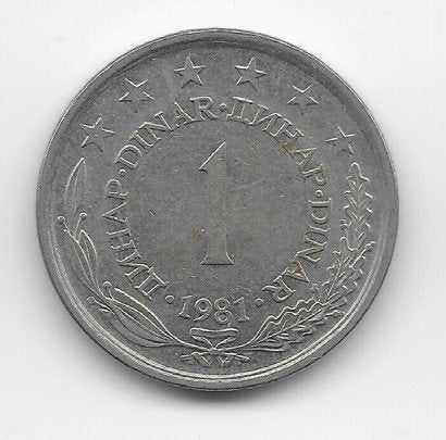 Joegoslavië 1 dinar 1981 KM# 59, Verzenden, Joegoslavië, Losse munt