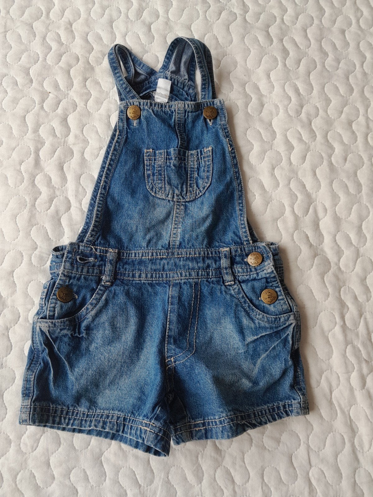 Stoere denim korte salopette/ overal/ tuinbroek maat 92, Broek, Zeeman, Gebruikt, Meisje