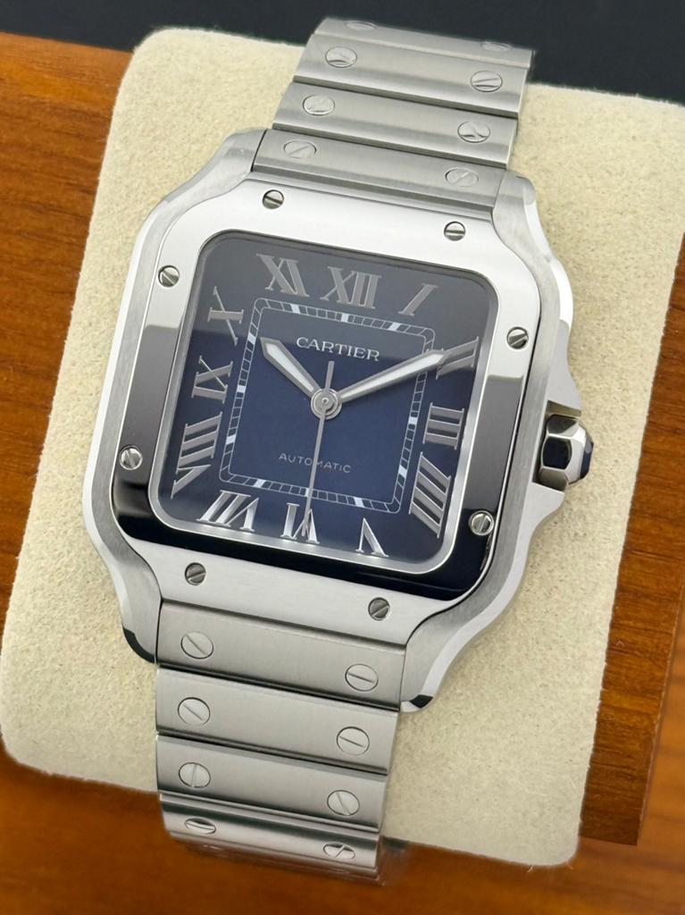 Cartier Santos de Cartier Medium WSSA0063 Blauw, Ophalen of Verzenden, Zo goed als nieuw, Staal, Overige merken