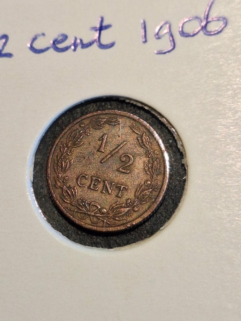 munt Nederland 1/2 cent 1906 prachtig, Ophalen of Verzenden, Koningin Wilhelmina, Overige waardes, Losse munt