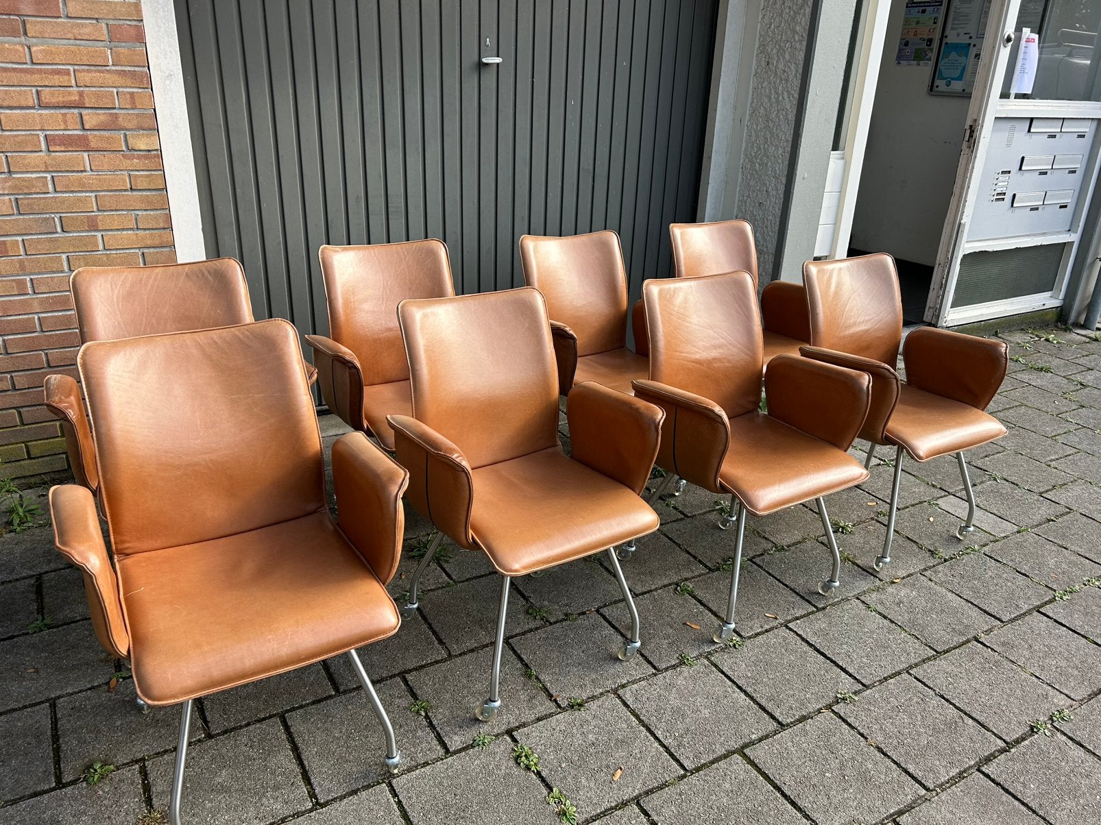 8st Enzo Luca Cable stoelen – cognac leder, Huis en Inrichting, Ophalen of Verzenden, Zo goed als nieuw, Bruin, Vijf, Zes of meer stoelen