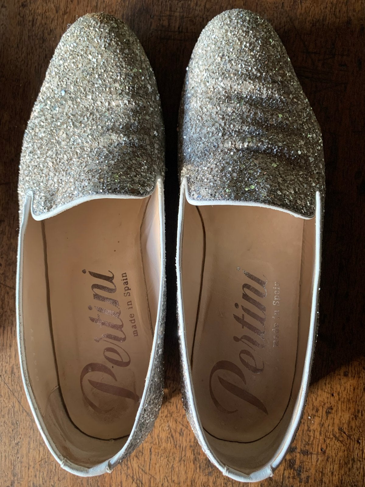 Pertini zilveren glitter loafers, leren instappers mt 37, Ophalen of Verzenden, Gedragen, Overige kleuren, Instappers