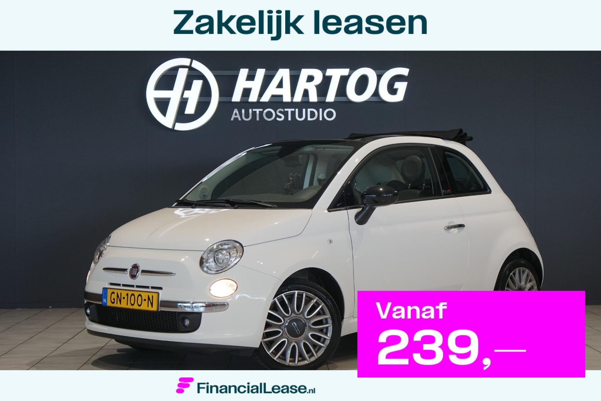 Fiat 500 C 0.9 TwinAir Turbo Cult + XENON / LEDER / PARKEER, Euro 5, Cabriolet, Wit, Bedrijf