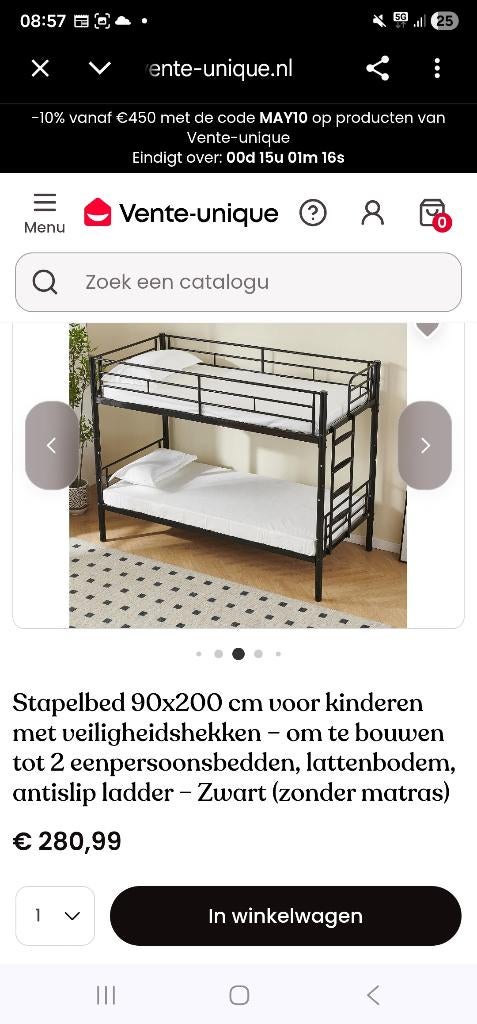 Stapelbed metaal 90x200, Ophalen, Zo goed als nieuw, Stapelbed