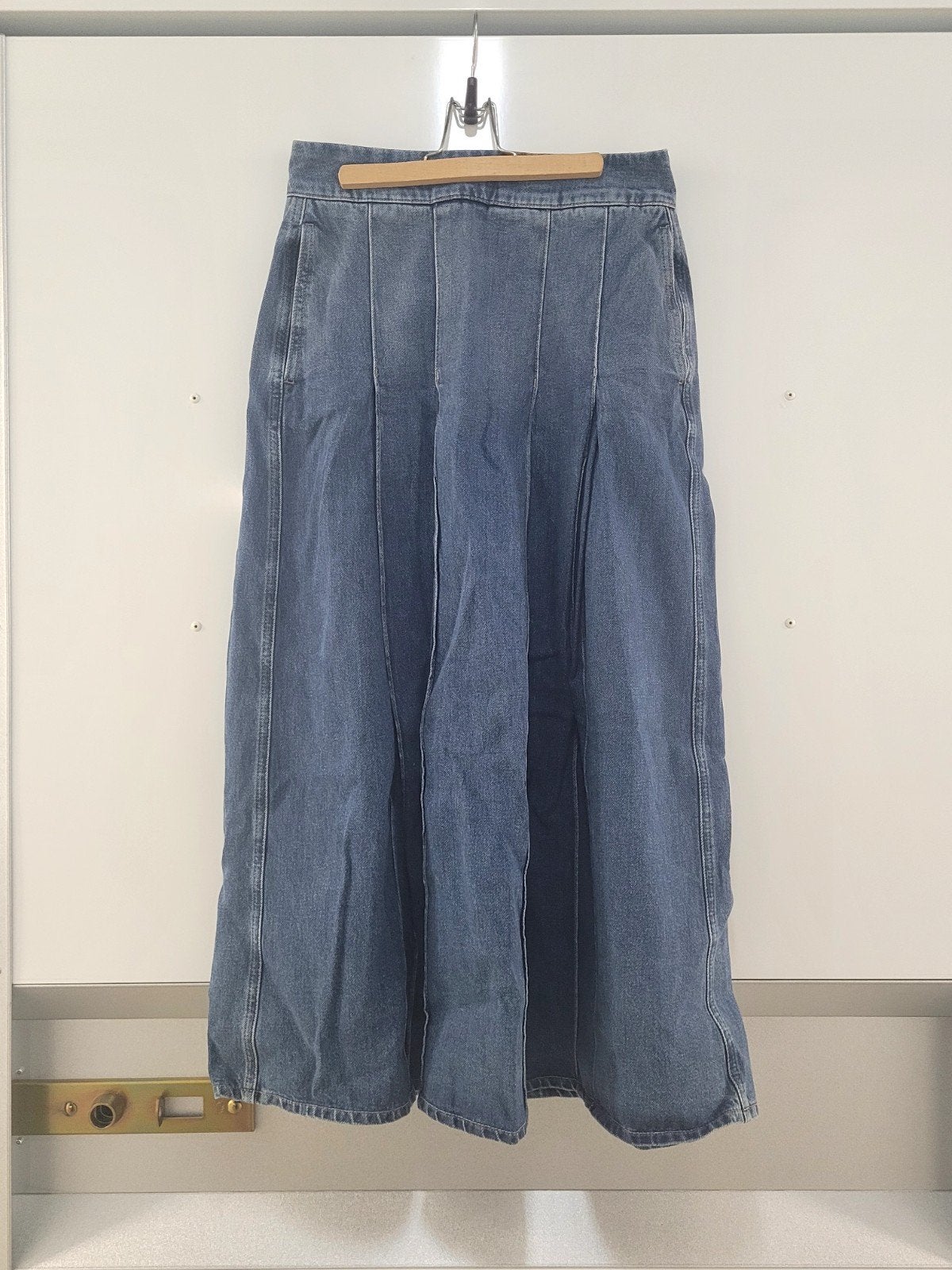 Massimo Dutti Denim Maxi (Spijker)Rok met Plooien - Maat 36, Massimo Dutti, Blauw, Ophalen of Verzenden, Zo goed als nieuw