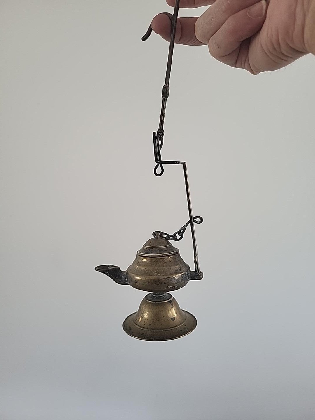 Antieke Bronzen Olie mijnlamp met ophangsysteem, Antiek en Kunst, Ophalen of Verzenden