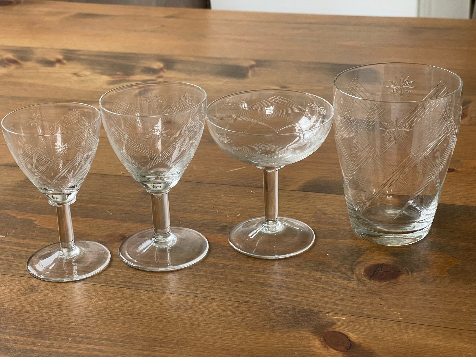 Set van 15 vintage glazen met sterren en ruitpatroon, Ophalen of Verzenden