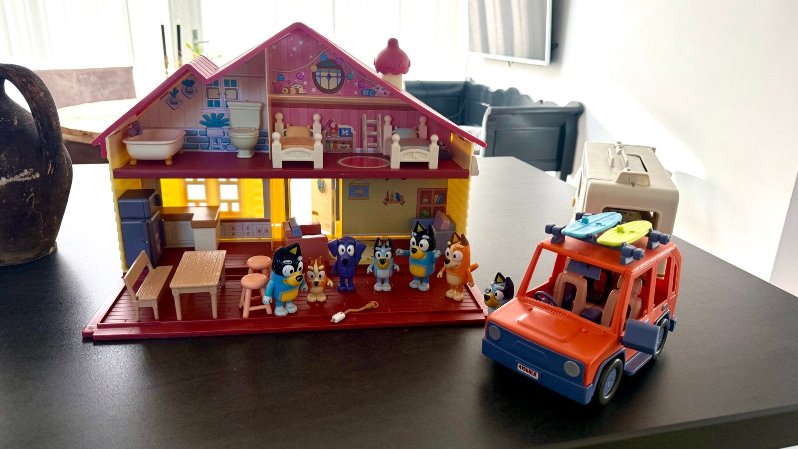 Bluey Speelset: Huis, Caravan en Auto met Figuren, Ophalen of Verzenden, Gebruikt, Jongen of Meisje