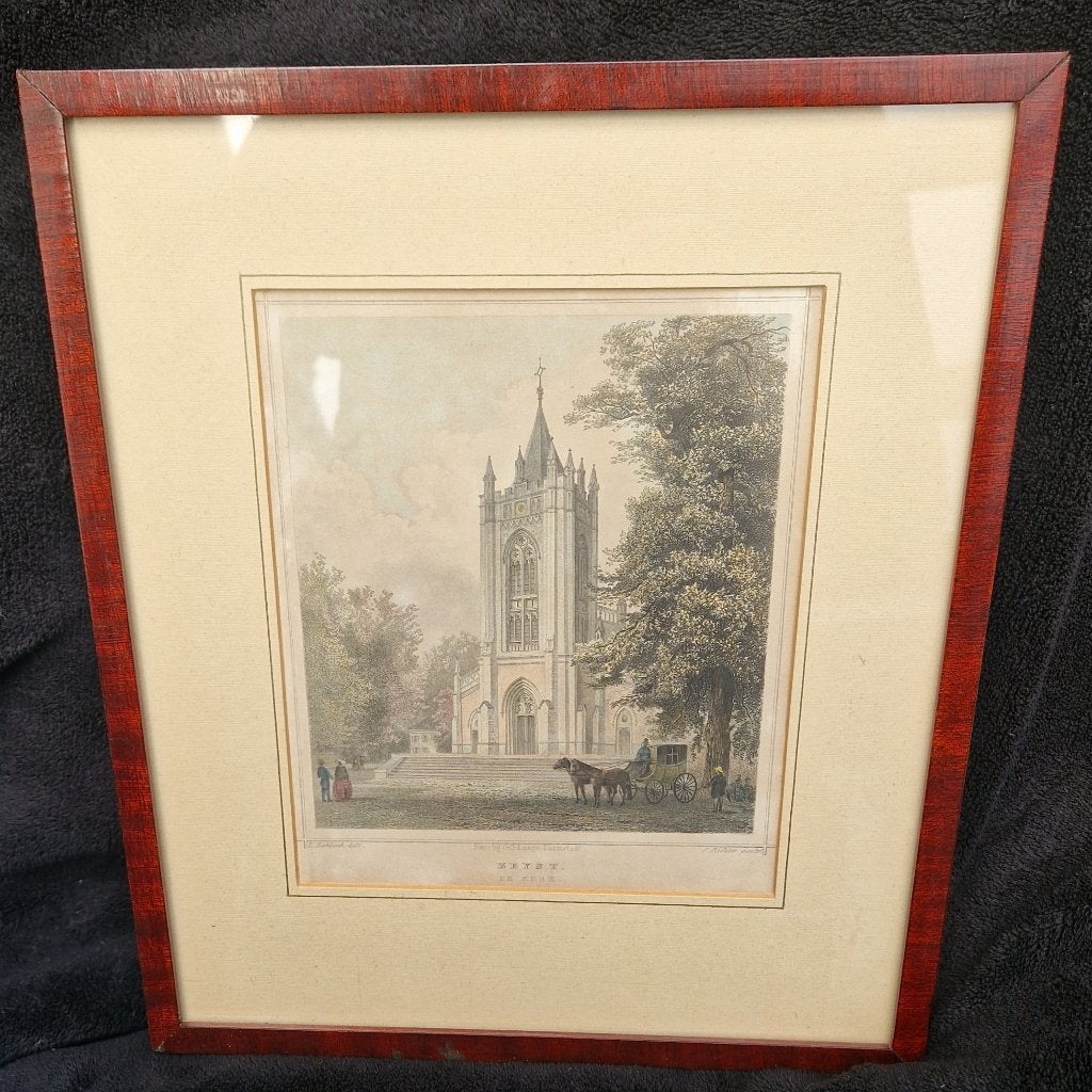 Antieke ingekleurde gravure KERK ZEYST L Robock & J Richter, 28 cm, 1800 - 1899, Stadsgezicht, Ophalen of Verzenden