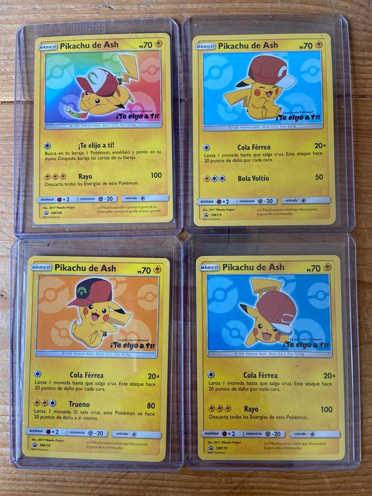 4x Ash Pikachu spaans M / NM, Ophalen of Verzenden, Zo goed als nieuw