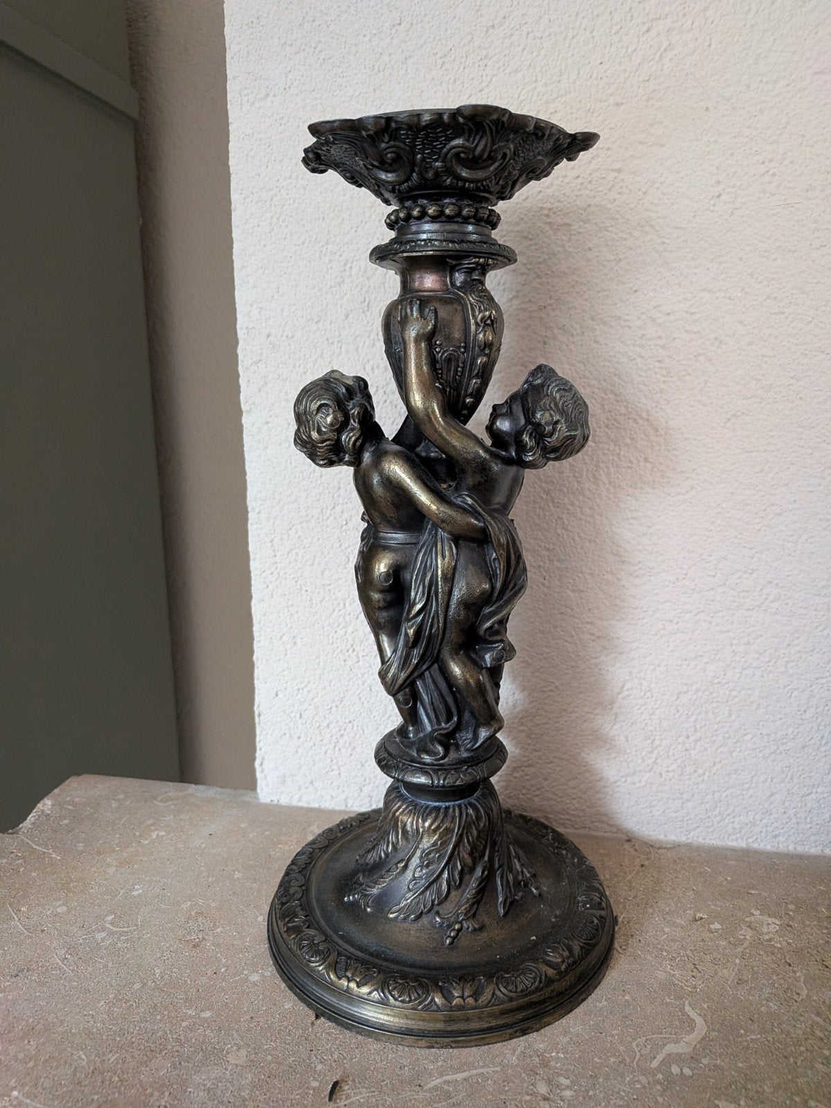 Prachtige antieke figuratieve kandelaar, gedecoreerd, Antiek en Kunst, Antiek | Kandelaars, Ophalen, Koper of Brons