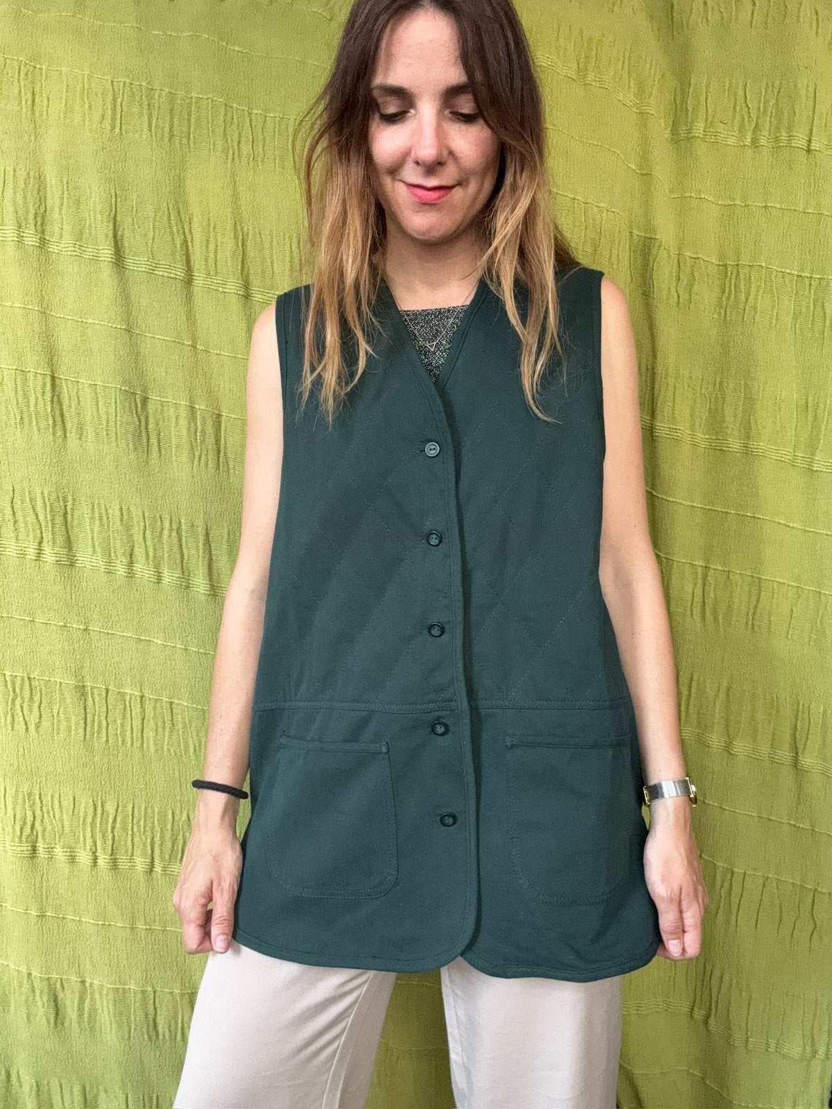 Vintage gilet / waistcoat - groen - 38/M/medium, Hgv, Hgv, Ophalen of Verzenden, Vintage