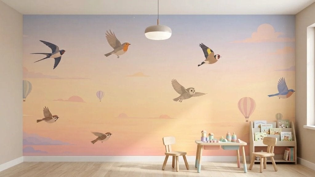 Vogel behang kinderkamer – luchtballonnen op maat, Modern, Ophalen of Verzenden, Fotobehang, Dieren