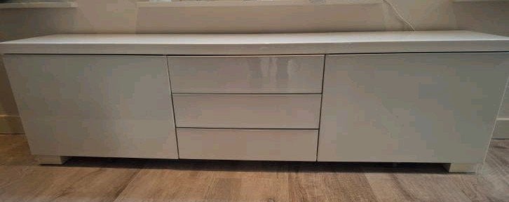 Ikea Besta TV meubel hoogglans wit, Ophalen, Overige materialen, Modern, Hoogglans, Met lade(s)