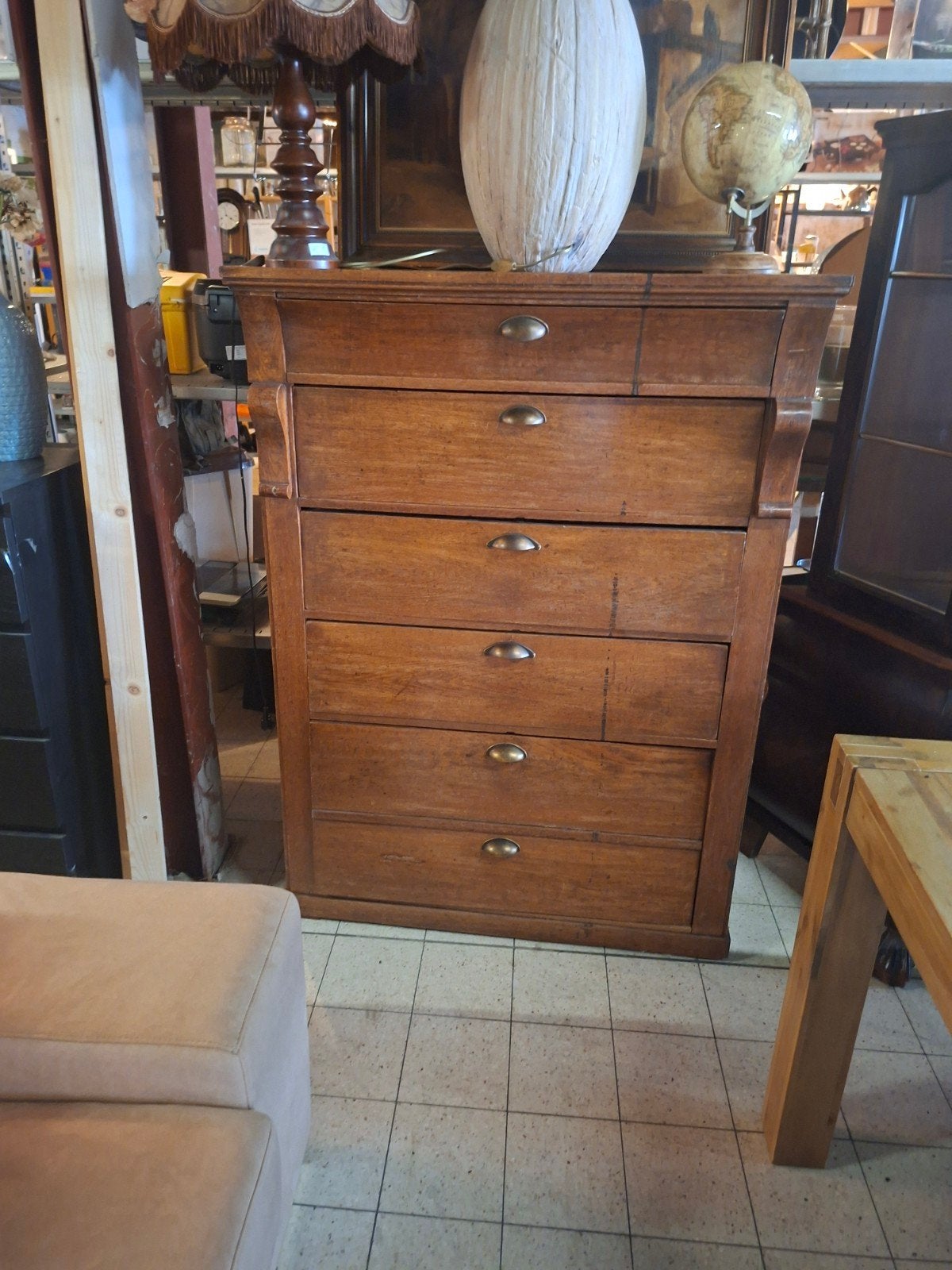 Antieke houten ladenkast met 6 laden, Antiek en Kunst, Ophalen