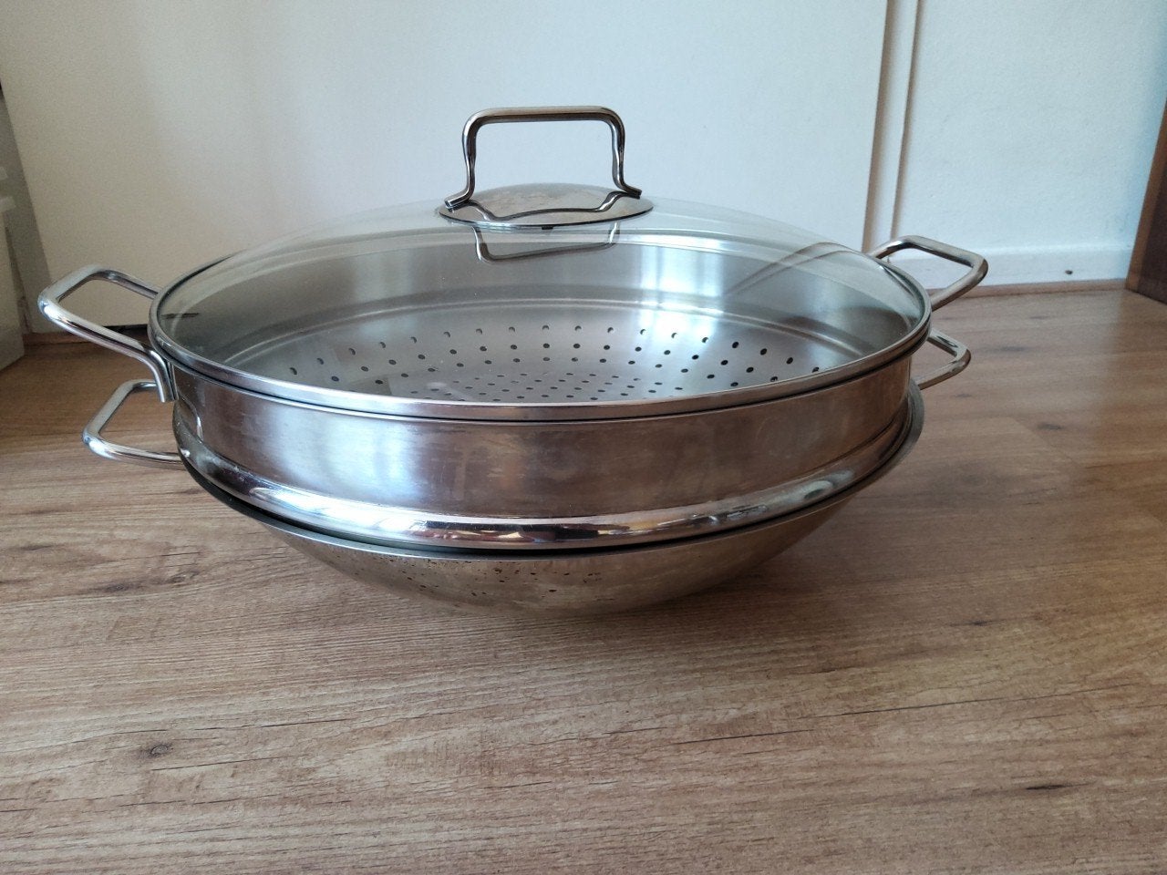 WMF Wokpan Macao 36 cm met deksel en stoominzet, Gebruikt, Met deksel, Ophalen of Verzenden, Wok